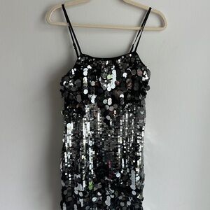 Black Sequin Mini Dress with Slim Straps